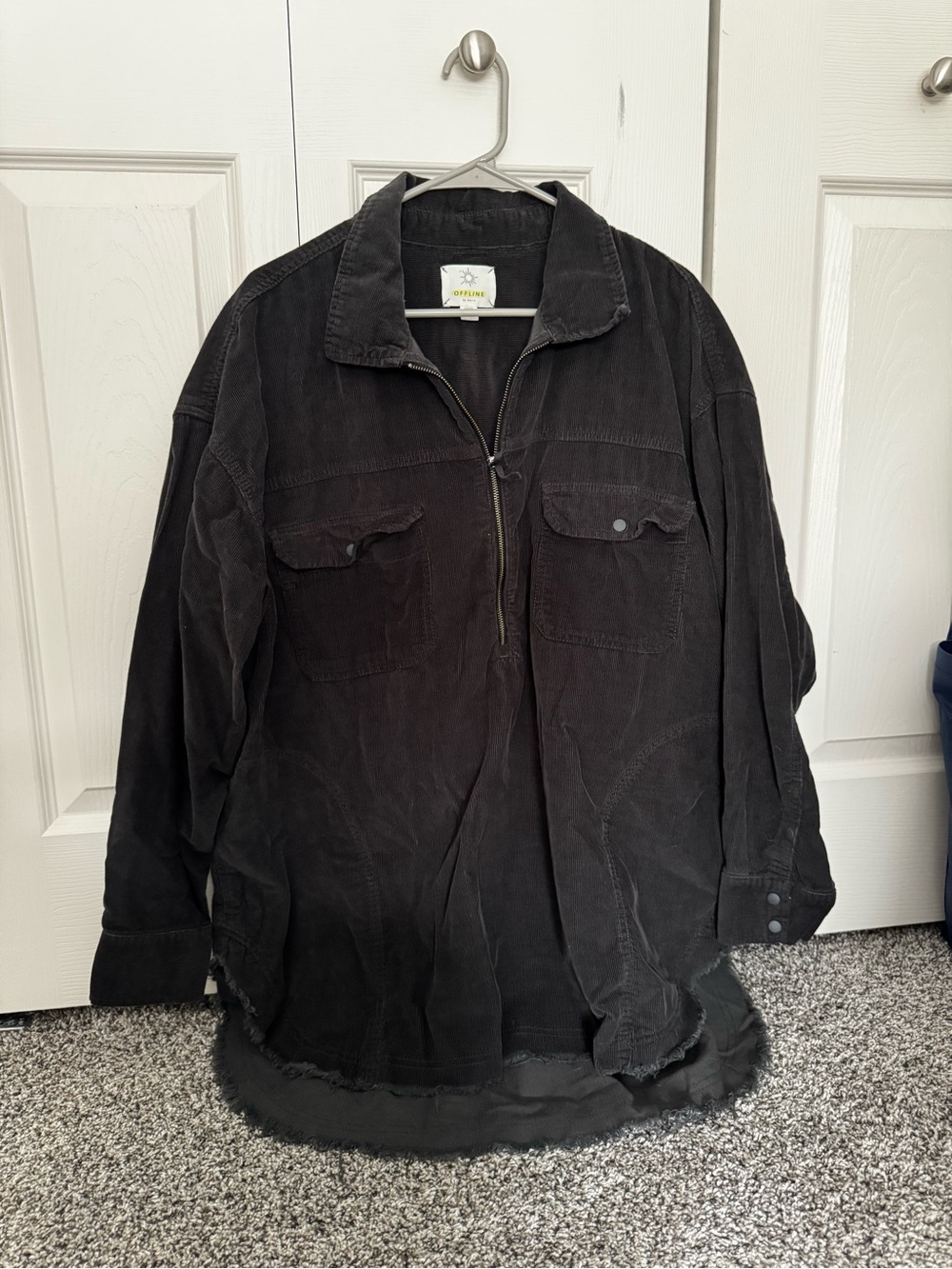 aerie Dark Grey Corduroy Half-Zip Shirt Jacket